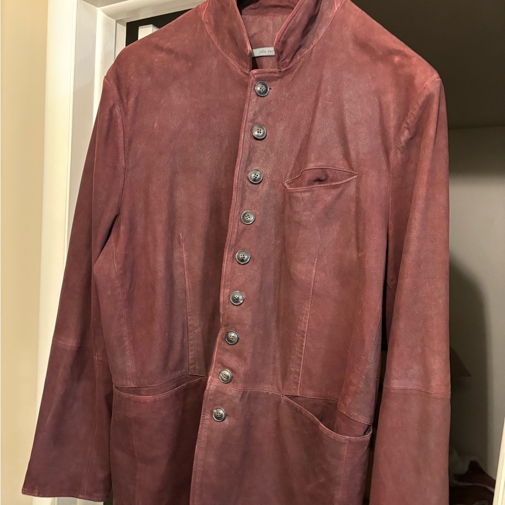 John Varvatos burgundy goatskin jacket.